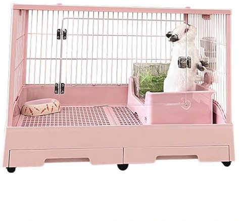 XIAOZHUANGXIONG Kaninchenkäfig innen for 2 Kaninchen, DIY Kleintierkäfig for Kaninchen, Metall und PP-Material, Mit 360° Universalrädern, einfach zu verschieben (Color : Pink, Size : Acryl-B)