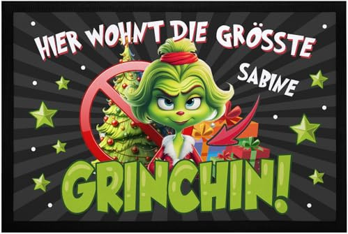 MoonWorks® Fußmatte Weihnachten Grinch personalisiierbar Wunschname Spruch lustige Weihnachtsdeko rutschfest & waschbar Schwarz2 60x40cm