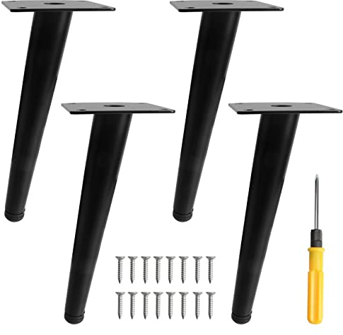 ANMOO 4Pcs 20cm Black Metal Furniture Legs,Oblique Table Legs | Cone Cabinet Legs Stainless Steel Table Legs No-Slip Silent for DIY Coffee Table, Sofa, Cabinet, Bed, Chair & Desk Home DIY