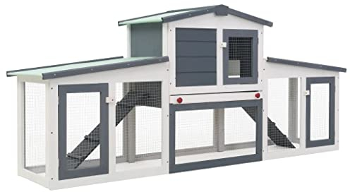 CBLDF Hasenstall Outdoor groß grau und weiß 204x45x85cm Holz