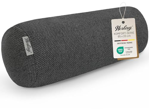 Herlag Nackenrolle | Extra Lange Kissenrolle für Sofa & Bett | Bequeme Körperstütze für Knie oder Nacken | Abnehmbarer Bezug | Öko Tex 100 | Beinrolle für Seitenschläfer | Anthrazit 65 x 20 cm