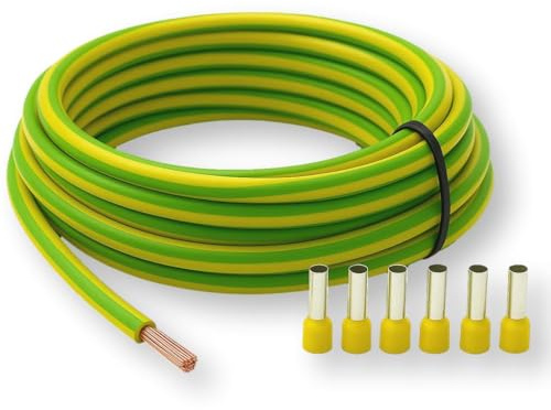 CusoTec Erdungskabel 6mm² Grün/Gelb mit 6 Aderendhülsen H07V-K Aderleitung Erdungsleitung flexibel feindrähtig (5-30m) (5 Meter)