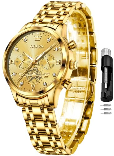OLEVS Gold Watch for Women Analog Quartz Lady Watch Small Wrist Diamond Luxury Stainless Steel Waterproof Luminous Ladies Watches Gift