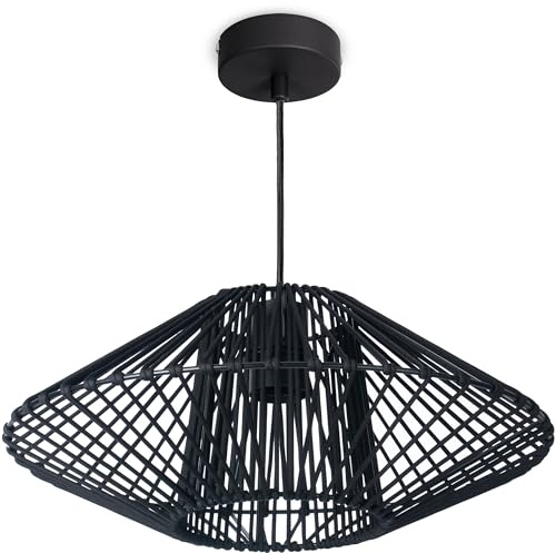 Paco Home LED Pendelleuchte Wohnzimmer Pendellampe Hängeleuchte Esszimmer Küche Deko Vintage Korboptik Boho Natur E27, Lampenart:Pendelleuchte, Farbe:Schwarz 4