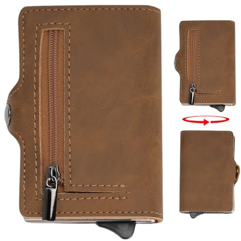 nutmanel Portefeuille Homme, Porte Carte Homme PopUp, 7 Porte Carte Crédit, Porte-Monnaie avec Blocage RFID et Emplacements pour Cartes de Crédit, Clip de Billets, Idee Cadeau Homme, Marron