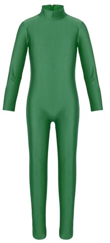 Miaeowve Turnanzug Mädchen Langarm Ganzkörper Voltigieranzug Kinder Stehkragen Tanzanzug Ballett Turnen Tanzoverall Lang Jumpsuit Trikotanzug Leotard Dancewear Grün 122-128