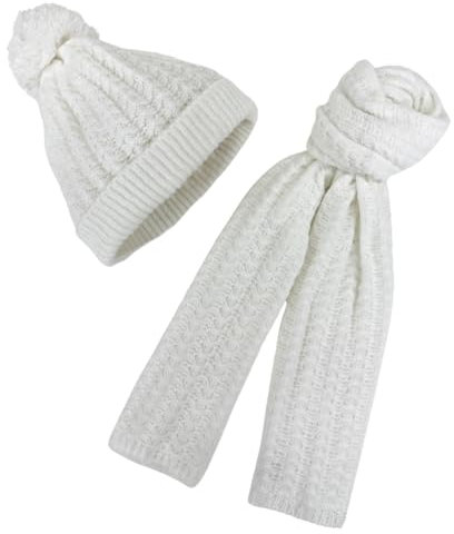 Humble Hilo Strickschal oder Schal & Mütze Set Herbst Winter für Damen und Herren, Weißes Set, Einheitsgröße