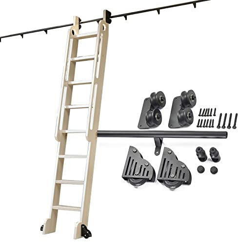 SZITW Bibliotheks-Schiebeleiter-Hardware-Kit Rollleiter-Hardware, 3,3 bis 20 Fuß Lange Mobile Leiterschienen aus rundem Stahlrohr (ohne Leiter), mit Bodenrollen (Größe: 10 Fuß/300 cm Schienen-Kit)