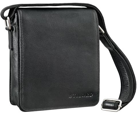 STILORD Akito Umhängetasche Herren Leder Klein - Ideal für Alltag Reise oder Stadt-Bummel - Mit Tabletfach für 8,4 Zoll iPad - Ledertasche Herren Klein aus Echtleder Farbe:schwarz