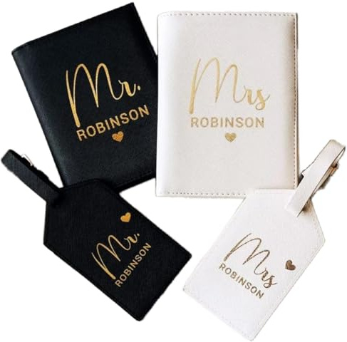 Gepäckanhänger For Paare, Geschenkset Mit Reisepass Und Gepäckanhänger, Personalisierte Passhülle Als, Personalisiertes Reiseset, Flitterwochengeschenke, Reisebrieftaschen-Set