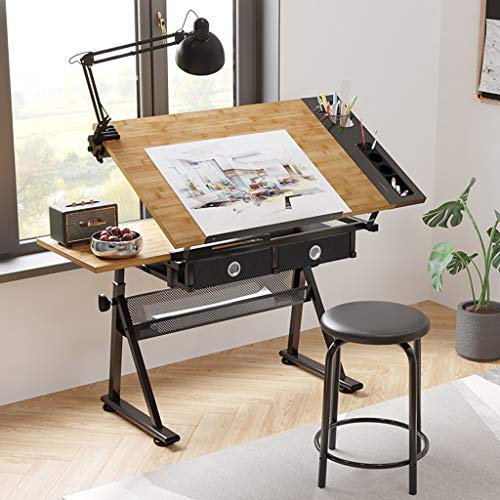 ABBNIA Zeichentische Höhenverstellbarer Zeichentisch Neigbarer Basteltisch Mit Stauraum Ahornplatte Kunsttisch Für Den Home-Office-Zeichentisch