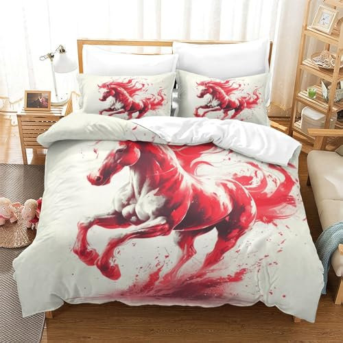 DAZBDEOCK Pferd Bettbezug Bettwäsche Kinderbettwäsche-Set Reißverschluss Mit Kissenbezügen Betten Set Für Jugendliche Kinder Schlafzimmer Single（140x200cm）