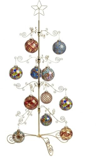 HOHIYA Schmiedeeiserner Ornamentständer, 91 cm, 56 Haken, Metall, Weihnachtsbaum-Alternative für Ornamente, Glaskugeln, Halloween, ganzjähriges Display, Gestell für Tischplatte, Taiwan, hergestellt in