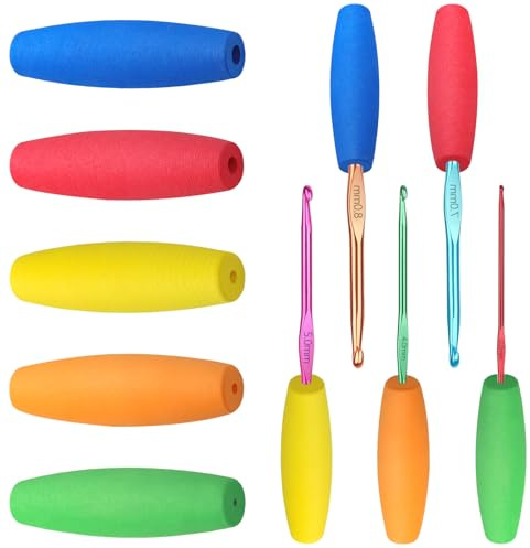 Loghohu 10 st virkade krokgrepp, ergonomiska virkade krokgrepp mjuk EVA avtagbar virkkrok hållare för artrit hantverksentusiaster – passar 2 mm – 10 mm krokar (5 färger)