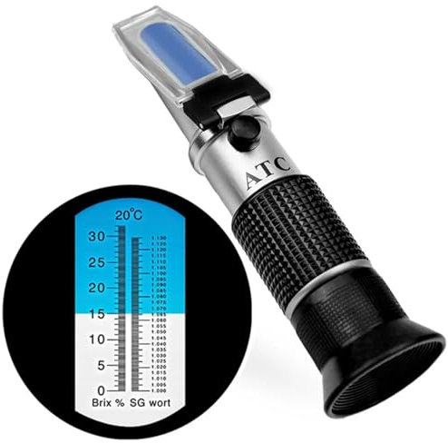 NGBFF Refraktometer, Refraktometer Bier Würze Wein Brix Refraktometer ATC SG 1,000-1,130 und Brix 0-32% for Refraktometer Zucker Wein Bier Obst,für Zuhause
