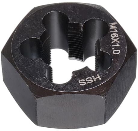sourcing map Troquel de rosca hexagonal M16 x 1, rosca métrica, mano derecha, acero de alta velocidad, herramienta de reparación de roscado