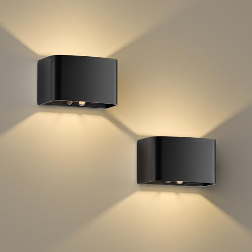 Birnetek® LED Wandlampe mit Bewegungssensor, 5000mAh Akku Wandleuchte Innen, 3000K Warmweiß Wandleuchte Ohne Stromanschluss, USB Aufladbare Wandbeleuchtung für Flur, Schlafzimmer, 2 Stück (Schwarz)