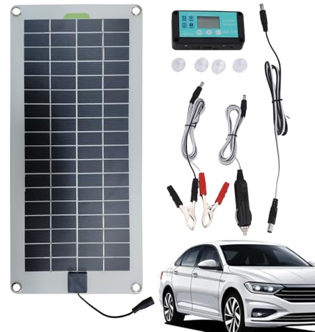 Caricatore di mantenimento per pannello solare 30W 12V - Kit caricabatteria solare per auto plug and play con presa accendisigari e clip a coccodrillo per auto, motociclette