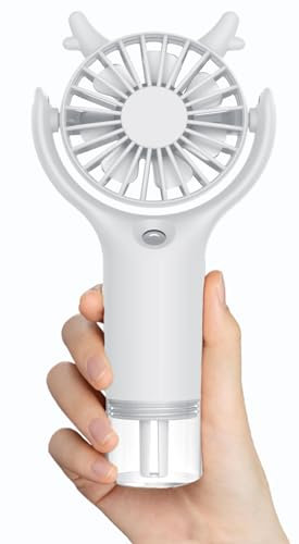 ERUW Handheld Fan with Water Mist, Portable Mini Fan, Small USB Rechargeable Fan with 3 Speeds for Office Bedroom Outdoor Travel(-White)