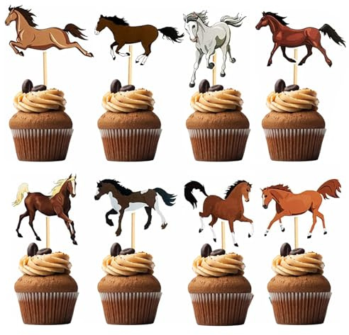 40 Stück Pferde Geburtstagsdeko, 8 Arten Pferde Pferd Kuchen Dekoration Set, Cupcake Topper Pferd Kuchendeckel,für Kindergeburtstag Party Pferd Thema Party Deko, Babyparty, Muffin Deko