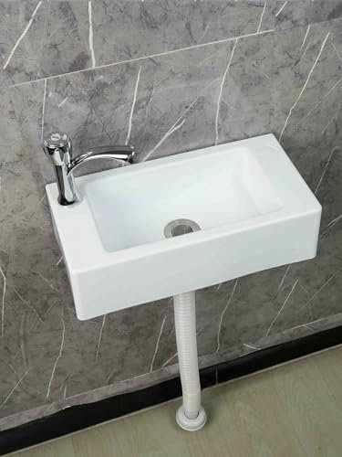 Piccolo lavabo rettangolare da parete in plastica, 40 x 20 x 11 cm, mini lavabo per cucina o WC, bianco, con rubinetto freddo incluso