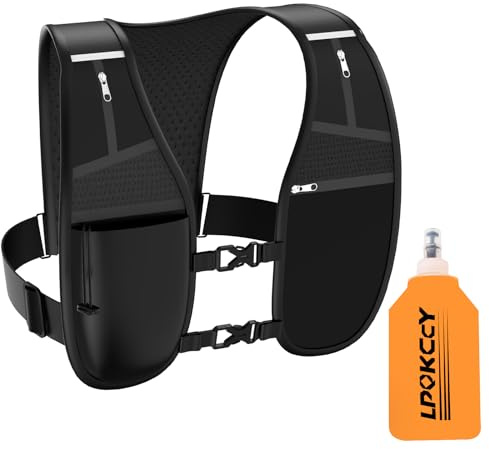Laufweste für Damen und Herren, Trinkweste Laufen mit 400ml Wasserflasche, Reflektierender Trinkrucksack mit Handyhalterung, Verstellbarer Running Vest Women für Laufen, Marathon, Radfahren