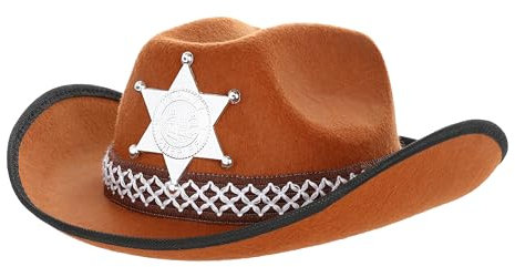 KarneLux Chapeau de cow-boy marron - Shérif Star Cowgirl Costume accessoire pour carnaval, théâtre ou Halloween