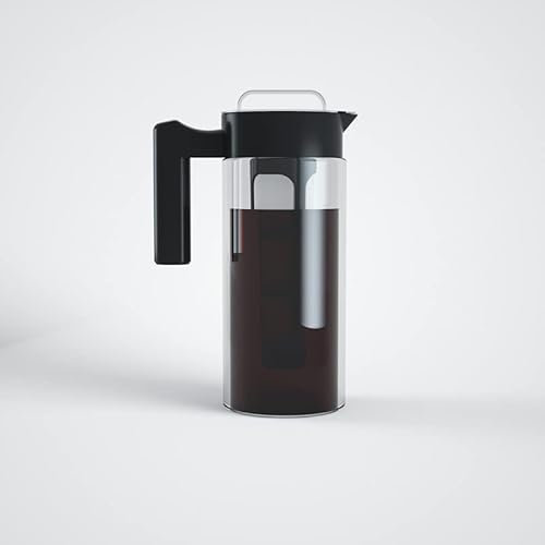Cafetera fría – 1,247.4 g de té helado y café helado y jarra con jarra de vidrio, filtro, embudo y cuchara medidora, color negro