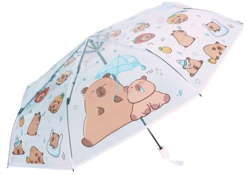 Glixoft Taschenschirm, Tragbar, Manueller Regenschirm, Reiseschirm, Cartoon-Capybara-Regenschirm, Winddicht, Wasserdicht, Transparenter Regenschirm
