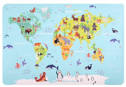 JIANTA Tappetino da Scrivania in Pelle, Tappetino per Mouse Grande, Tappetino Antiscivolo con Mappa del Mondo Animale, Protezione da Scrivania Impermeabile in Pelle PU, Blocco per Scrivere per Bambini