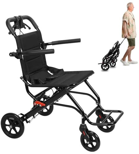 Sedia a rotelle pieghevole leggera con freni a mano per adulti e anziani, sedia da viaggio ultra leggera, sedia a rotelle da viaggio con porte strette, capacità 99,8 kg, sedia a rotelle portatile B