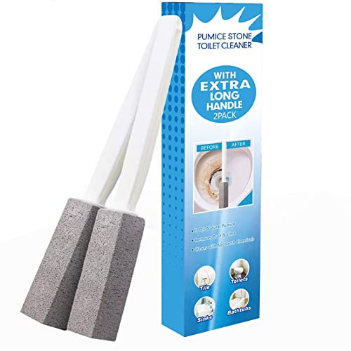 Tyenaza 2Pcs Stone Toilet Cleaner, Pumice Stone Toilet Cleaner Brush with Long Handle, for Bathroom Kitchen Cleaning(3.7x34.5cm)