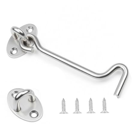 3 inch Hook and Eye Latch, Silver Stainless Steel Cabin Hooks, Door Lock Latches Apply to Wooden Gates, Door Catch Window Brace Gate