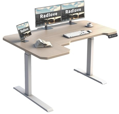 Radlove Elektrisch Höhenverstellbarer Eckschreibtisch L-Form mit Doppelmotor & LED-Anzeige, 150 x 78 cm Stehpult Verstellbarer Schreibtisch für Home Office & Büro, Eiche