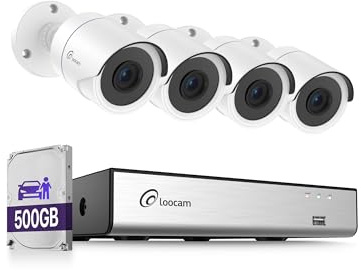 Loocam 1080P Wired CCTV Camera Systems with Human Vehicle Detection | H.265+ 8CH 4-in-1 hybrid DVR & 500GB, 4pcs Home Surveillance Security Cameras Indoor Outdoor, 80ft Night Vision,Email Alert