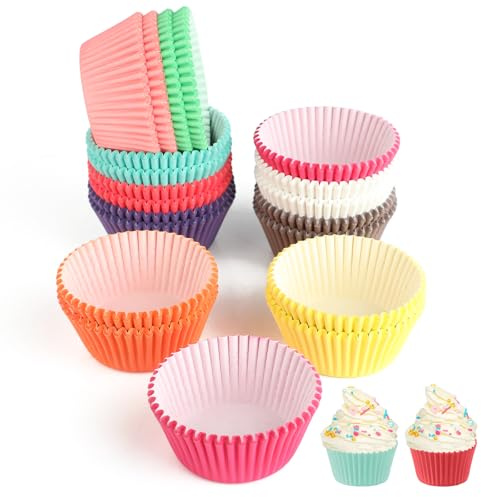 Lot de 500 Caissettes à Muffins & Cupcakes en Papier Antiadhésif Résistant à la Graisse/Huile - Non Blanchi (Colorés/Naturel) pour Cuisson, Pâtisserie, Mariage, Anniversaire, Fêtes, Desserts