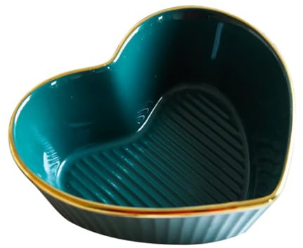 DECOMELODY Nordic Style Heart Shape Bowl Green Ceramic Multifunctional Salad and Breakfast Bowl for Household Fruit and Yogurt Serving