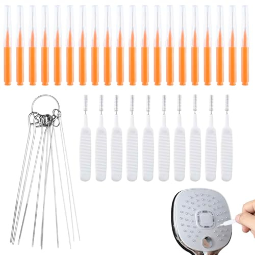 40pcs Shower Head Cleaner Tools, 2 Designs Shower Head Cleaning Brushes and Multi-Sized Unclogging Needles, Anti-Clogging Showerhead Cleaner Tool for Nozzle Gap Holes Bathroom Window Slot