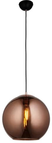 National Lighting Boula Pendant Light 300mm - Copper Mirrored Glass Ceiling Light Sphere with Matt Black Fitting - Adjustable Height Modern Hanging Lamp Fixture - E27 Bulb LED Compatible