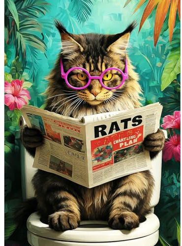 CEOVR Katze Diamond Painting Bilder Kit Erwachsene,30x40cm Diamond-painting,Diamant Art Set,Maine Coon Liest Zeitung