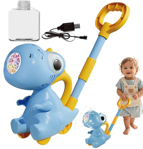 Blasenblasenschubspielzeug, Bubble Rasenmäher - Blasenblasmaschine leuchten,10 Löcher, Gartenunterhaltung, Dinosaurier -Push -Hinterhofspielzeug für Outdoor