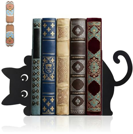 Sujetalibros de Metal con Forma de Gato, sujeta Libros con marcapáginas magnético para Decorar el Escritorio de la Oficina en casa o como Regalo para los Amantes de los Gatos y de la Lectura (Negro)