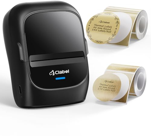 CLABEL 221B Bluetooth Thermo Etikettendrucker für Basteln Geschäft inkl. 2 Rollen Kraftpapier, Etikettiergerät labeldrucker für Preisschilder klebeetiketten, Vintage Sticker Marmeladenglas Etiketten