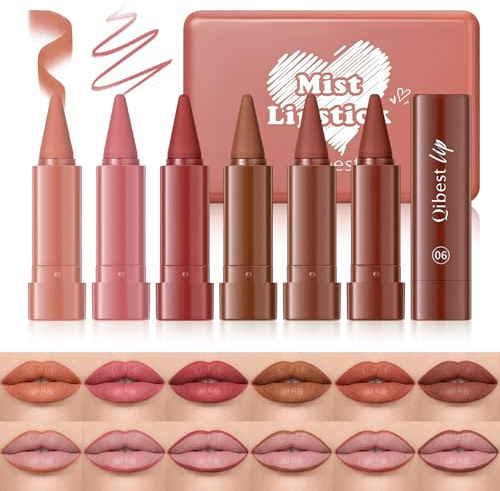 Flintronic Lip Liner Set, Matte Lipstick & Lipliner Wasserfest 2-IN-1, Langanhaltender Lippenkonturenstift, Non-Fading, Makeup Gift Set, Nude Lipsticks (6pcs C)