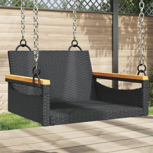 Plumbpyr Hängesessel Schwarz aus Poly Rattan 63x62x40 cm mit pulverbeschichtetem Stahlrahmen wetterfest für Garten Balkon Terrasse entspannende Schaukelbank