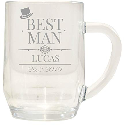 Personalised ‘Best Man’ Engraved Tankard Glass Stein | 1 Pint Beer Glass Mug with Handle | Gift for Usher | Includes Protective Box | Customise with Any Name and Date, 590 ml