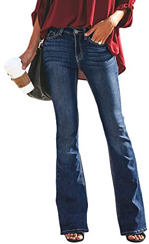 YAOTT Mujer Vaqueros Acampanados Skinny Push Up Pantalones Elástico Jeans Cintura Alta Azul 2 M