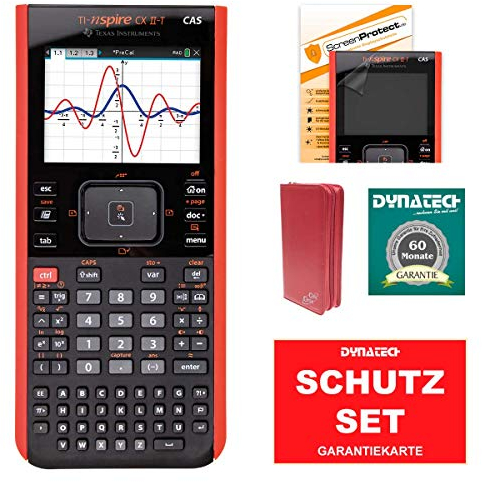 TI-Nspire CX II-T CAS Grafikrechner + CalcCase rote Tasche + Garantieverlängerung + ScreenProtect Displayschutzfolie UltraClear