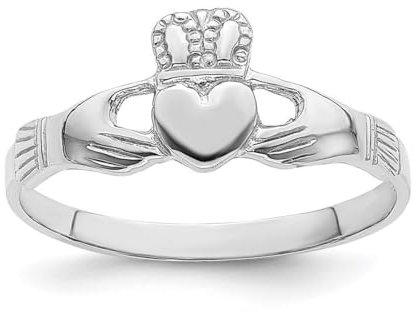 14 Karat Gold Weißer irischer Claddagh-Ring keltischer Dreifaltigkeitsknoten hochglanzpoliert Größe N 1/2 Schmuck Geschenke für Frauen, Metall
