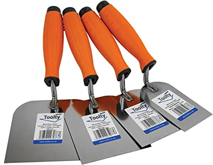 Toolty Stainless Steel Margin Trowel, Wall Putty Trowel, Plastering Trowel, Finishing Trowel - Set 60, 80, 100, 120mm - for Brickwork and Plastering - Rubber Handle, DIY - TLTY-S026